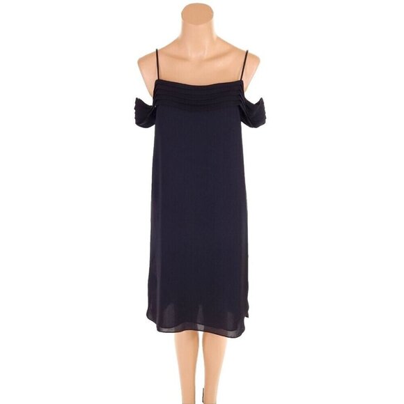 T by Alexander Wang Pleated Off-The-Shoulder Silk Dress Size 4 S Black - Picture 2 of 12